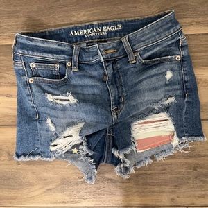 American Eagle shorts, American flag Fourth of July, distressed
